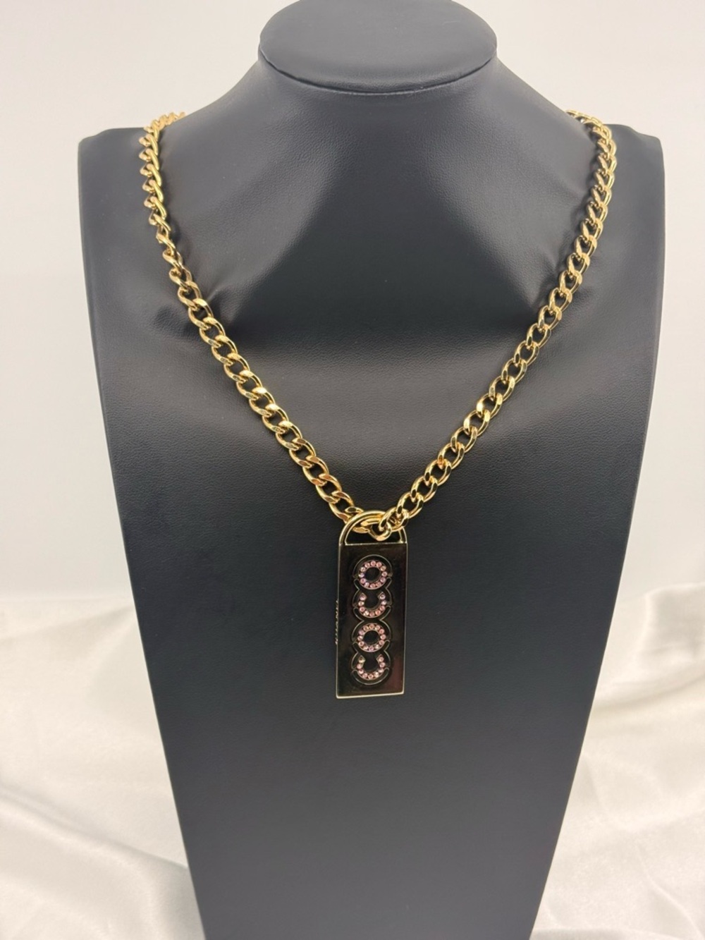 Chanel Pink Crystal "COCO" Gold Tag Vintage Necklace